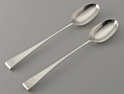 Pair of George III Irish Silver Hook-End Basting Spoons